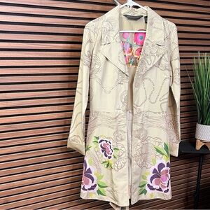 Desigual Trench Coat with Floral Accents US size 8
